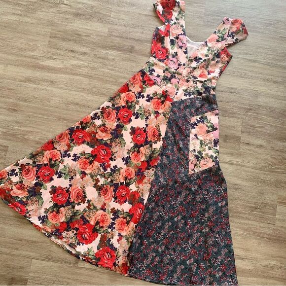 Free People La Fleur Floral Maxi Crepe Dress Size 4 - Picture 6 of 9